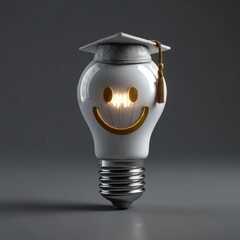 Poster - Illuminating Ideas: A Light Bulb with a Graduation Cap Symbolizing Education and Innovation, Igniting Bright Futures with Knowledge.
