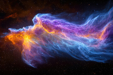 Poster - A vibrant nebula bursts with orange, purple, and blue hues, set against a backdrop of twinkling stars in the vast cosmos.