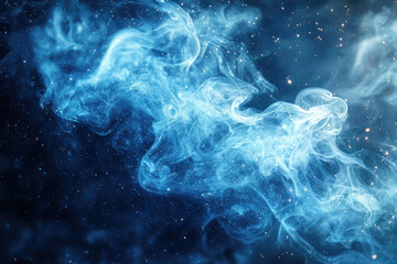 Poster - Ethereal blue smoke swirling in a dark space, interspersed with twinkling specks of light, evoking mystery and fantasy.