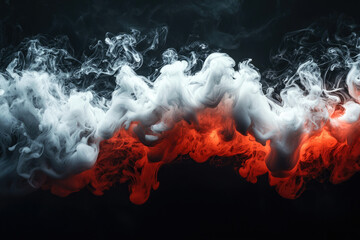 Poster - Abstract smoke art: Wisps of white blend with fiery red on a deep transparent background, creating depth.