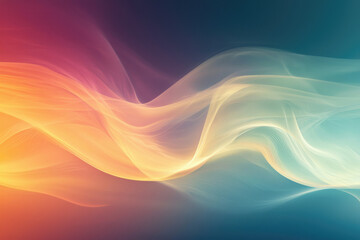 Poster - Abstract flowing waves of light and color transitions from warm to cool hues creating a soft, ethereal and dreamlike visual experience.