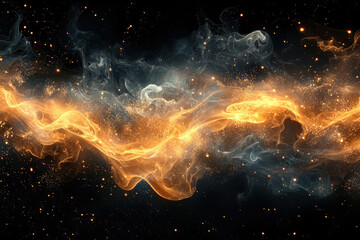 Poster - Abstract depiction of golden energy and ethereal smoke against a backdrop of dark space sprinkled with glittering stardust and celestial phenomena.