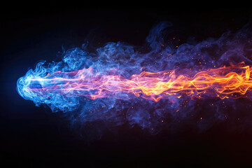Poster - A captivating, fiery trail of blue and orange energy flows dynamically across a dark background, emitting sparks and swirling patterns.