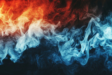 Fototapete - Abstract image showing a captivating blend of vibrant red and blue smoke, swirling and merging into a dynamic composition.