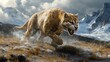 © DYAH - Majestic smilodon prowls snowy terrain, a powerful predator in ancient landscape