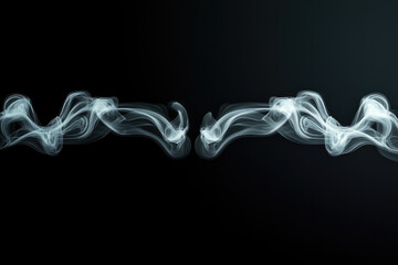Poster - Soft white vapor trails gracefully intertwine against dark background, creating ethereal and calming atmosphere. delicate wisps evoke sense of tranquility and fluidity