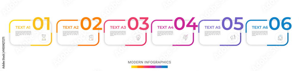Modern vector flat illustration. Infographic numbers template with six ...