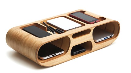 A modern desk organizer with tech and stationery gadgets

