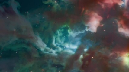 Wall Mural - 3D animation of colorful nebula moving through deep space