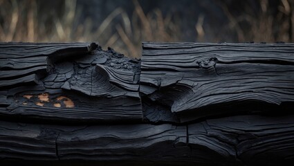 Aufkleber - The pattern and texture of wood transform into black charcoal as used wood burns, creating a natural textured background for graphic design.