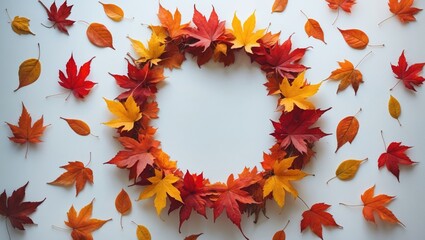 Aufkleber - Autumn pattern with leaf frame on white background for fall design