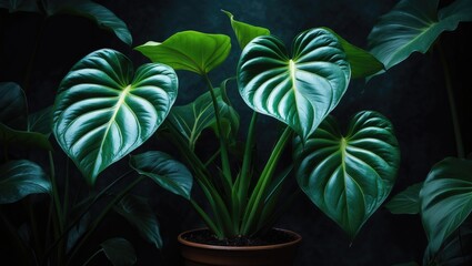 Aufkleber - Anthurium crystallinum as a tropical elephant ear plant with vibrant green leaves and textured background