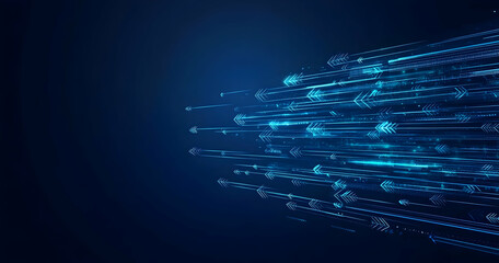 Abstract technology background with flowing lines, illuminated patterns, and a dark blue gradient, representing advanced digital communication and innovation.