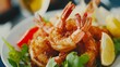 © Honey - Delicious crispy fried shrimp dish with lemon and greens tasty appetizer food photography restaurant
