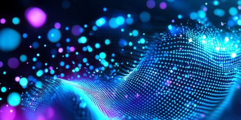 Poster - Abstract blue background with glowing particles creating a dreamy atmosphere for digital designs, presentations, and creative projects in various themes
