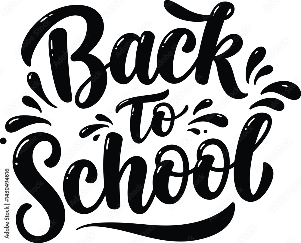 Back to School Hand Lettering Typography Vector Black and White ...