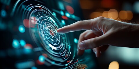 Aufkleber - Hand Interacting with High-Tech Digital Healthcare Interface Showing Medical Symbols and Icons, Innovating the Future of Health Technology and Patient Care