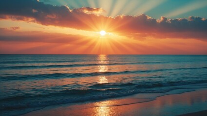 Wall Mural - evening horizon over the ocean with vibrant colors