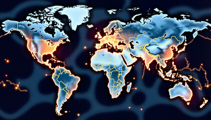 global network illustration, map of interconnected countries, for international business