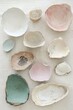 © Tom - Unique shell collection featuring various shapes and colors arranged on a neutral fabric background capturing the beauty of nature's artistry