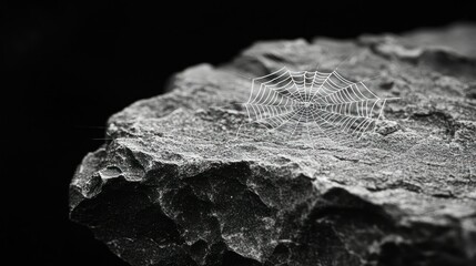 Delicate spiderweb on a dark rock outcrop