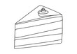 © Jitka Laníková - Vector line simple illustration, cake in outline style, piece of chocolate cake, print, sticker and poster design. Black one continuous line vector illustration isolated on white background.