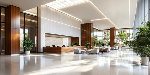Fototapete - Spacious modern office interior with glass walls, natural light, sleek furniture, and a clean environment ideal for productivity and collaboration