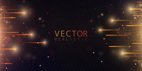 Poster - Futuristic glowing yellow background with motion stripes and shimmering particles on dark background.
