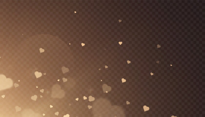 Aufkleber - Warm abstract sparkling background with floating gold dust and glowing hearts. Vector background for love-themed compositions.