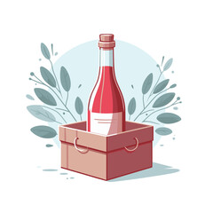 Wall Mural - Wine bottle in decorative box with botanical elements. Perfect for gift ideas, celebrations, and premium beverage marketing illustrations.