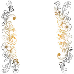  Elegant botanical illustration featuring a golden floral corner frame with detailed petals and swirling foliage, ideal for luxury branding, high-end invitations, and vintage-themed design elements