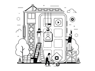 Wall Mural - App Development Illustration in Line Art