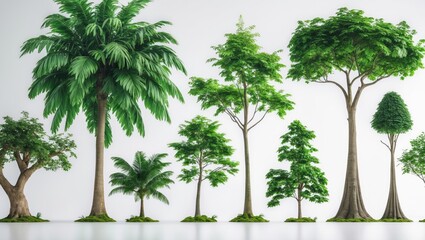 Large green tropical tree shown in side profile isolated on background for landscape and architectural drawings, featuring environment and garden elements