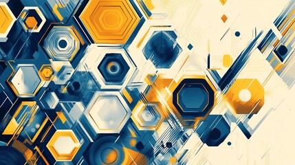 Abstract illustration composed of yellow and blue geometric shapes