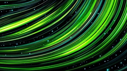 Wall Mural - dynamic swirling lines of vibrant green light against a dark backdrop.