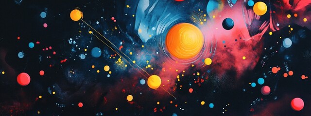 Wall Mural - abstract galaxy art with colorful planets and celestial bodies. a swirl of cosmic colors and shapes 