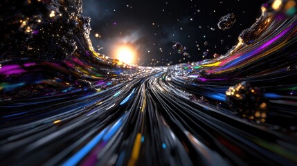 Poster - High-tech concept of glowing data streams transferring in futuristic style
