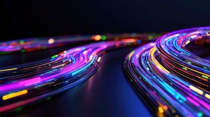 Poster - Neon data highway in cyberspace, glowing trails speeding through digital space