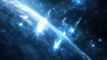 Wall Mural - vivid celestial view with a glowing bright blue atmosphere and scattered cosmos