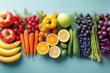 Aufkleber - Brightly Arranged Fruits and Vegetables Create a Smiling Face for Promoting Nutrition and Healthy Eating Habits