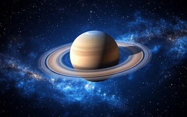 Wall Mural - an awe-inspiring view of saturn, displaying vibrant rings with the backdrop of stars and nebulae