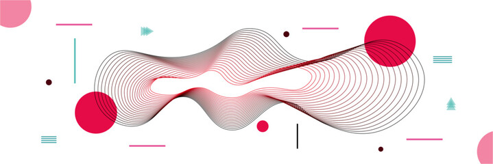 Wall Mural - Abstract Geometric Background with Curving Lines Pink Circles and Modern Graphic Elements for Website Banners and Design Projects.
