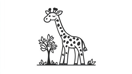  Cute giraffe illustration with a small tree