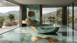 © NawasenaRid - Luxury Modern Green and Gold Bathroom with Mountain View