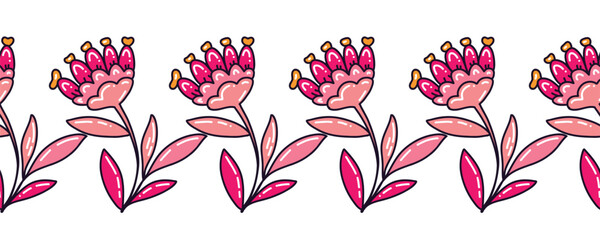 Beautiful, bright floral seamless border.