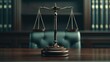 © oksa_studio - Scales of justice balancing on judge's desk in courtroom setting symbolizing legal representation and fairness