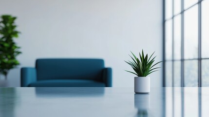 Poster - Modern minimalist interior design featuring glass table and potted plant