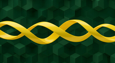 Abstract Green Hexagons And Dynamic Yellow Ribbon Surface Visual
