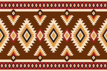 Aufkleber - A seamless horizontal pattern features southwestern tribal shapes in beige brown and cream for an geometric ethnic pattern style design element here.