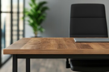 Fototapete - Modern executive desk in a blurred high-rise office setting